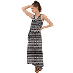 Tribal Zentangle Line Pattern V-neck Chiffon Maxi Dress by Semog4