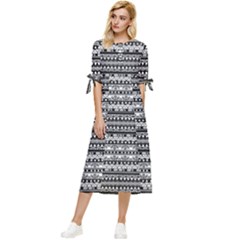 Tribal Zentangle Line Pattern Bow Sleeve Chiffon Midi Dress by Semog4