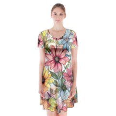 Flower Nature Floral Spring Short Sleeve V-neck Flare Dress by Semog4