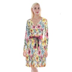 Flower Nature Floral Spring Long Sleeve Velvet Front Wrap Dress by Semog4