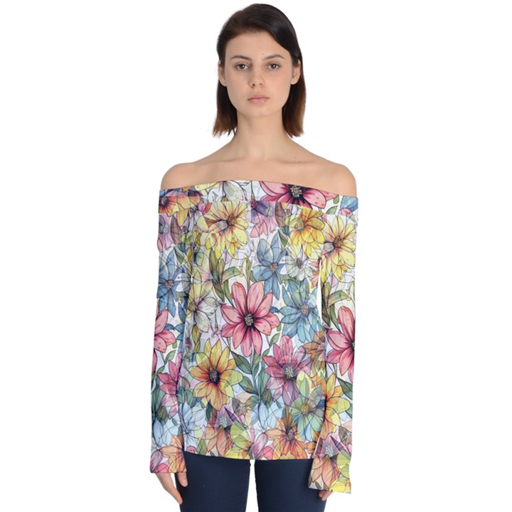 Flower Nature Floral Spring Off Shoulder Long Sleeve Top