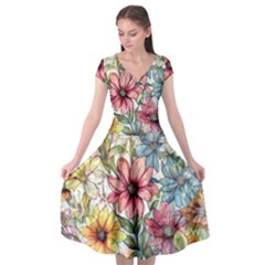 Flower Nature Floral Spring Cap Sleeve Wrap Front Dress by Semog4