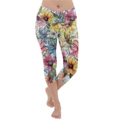 Flower Nature Floral Spring Lightweight Velour Capri Yoga Leggings by Semog4