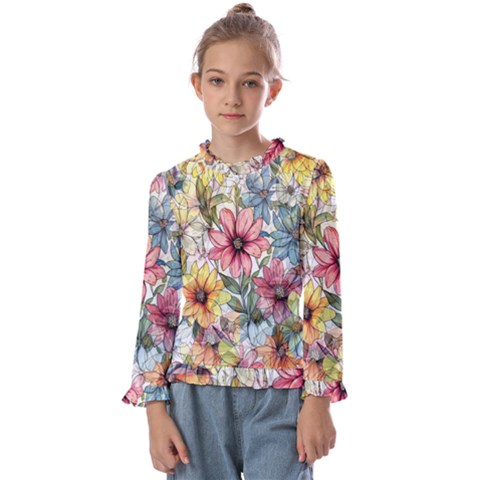 Flower Nature Floral Spring Kids  Frill Detail Tee by Semog4