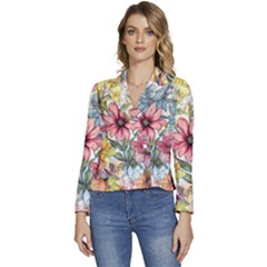 Flower Nature Floral Spring Women s Long Sleeve Revers Collar Cropped Jacket