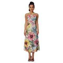 Flower Nature Floral Spring Sleeveless Cross Front Cocktail Midi Chiffon Dress by Semog4