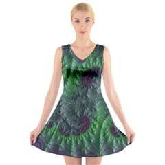 Fractal Floral Background Planetary V-neck Sleeveless Dress by Semog4