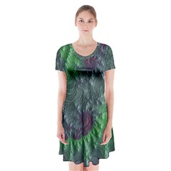 Fractal Floral Background Planetary Short Sleeve V-neck Flare Dress by Semog4