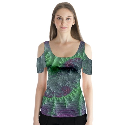 Fractal Floral Background Planetary Butterfly Sleeve Cutout Tee  by Semog4