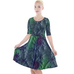 Fractal Floral Background Planetary Quarter Sleeve A-line Dress by Semog4