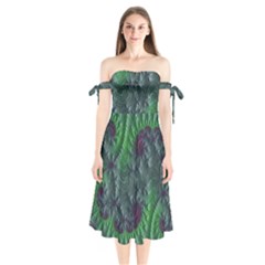 Fractal Floral Background Planetary Shoulder Tie Bardot Midi Dress by Semog4