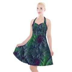 Fractal Floral Background Planetary Halter Party Swing Dress  by Semog4