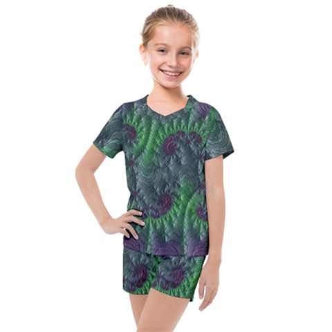 Fractal Floral Background Planetary Kids  Mesh Tee And Shorts Set by Semog4