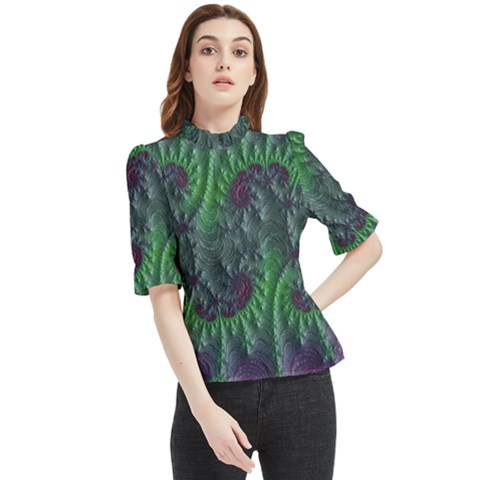 Fractal Floral Background Planetary Frill Neck Blouse by Semog4