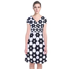 Sphere Spherical Circular Monochrome Circle Art Short Sleeve Front Wrap Dress by Jancukart