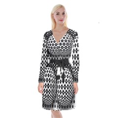 Sphere Spherical Circular Monochrome Circle Art Long Sleeve Velvet Front Wrap Dress