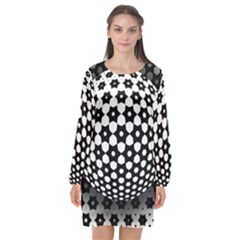 Sphere Spherical Circular Monochrome Circle Art Long Sleeve Chiffon Shift Dress 