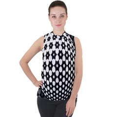 Sphere Spherical Circular Monochrome Circle Art Mock Neck Chiffon Sleeveless Top by Jancukart