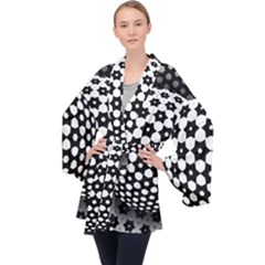 Sphere Spherical Circular Monochrome Circle Art Long Sleeve Velvet Kimono  by Jancukart