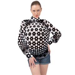 Sphere Spherical Circular Monochrome Circle Art High Neck Long Sleeve Chiffon Top