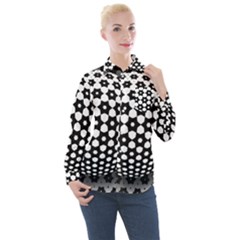 Sphere Spherical Circular Monochrome Circle Art Women s Long Sleeve Pocket Shirt