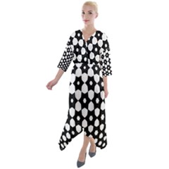 Sphere Spherical Circular Monochrome Circle Art Quarter Sleeve Wrap Front Maxi Dress