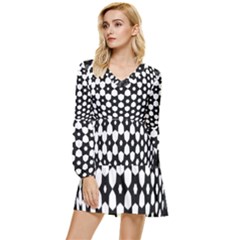 Sphere Spherical Circular Monochrome Circle Art Tiered Long Sleeve Mini Dress