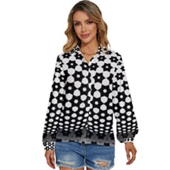 Sphere Spherical Circular Monochrome Circle Art Women s Long Sleeve Button Down Shirt