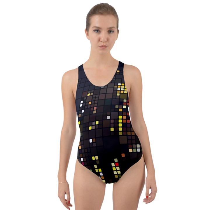 Abstract Visualization Graphic Background Textures Cut-Out Back One Piece Swimsuit