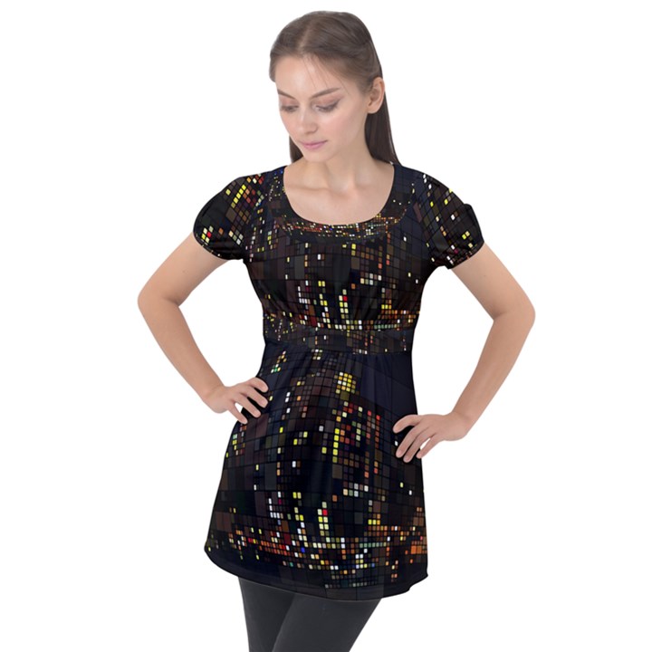 Abstract Visualization Graphic Background Textures Puff Sleeve Tunic Top