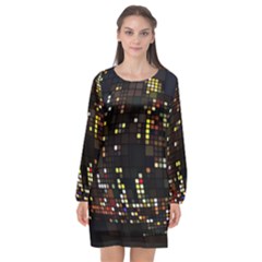 Abstract Visualization Graphic Background Textures Long Sleeve Chiffon Shift Dress 