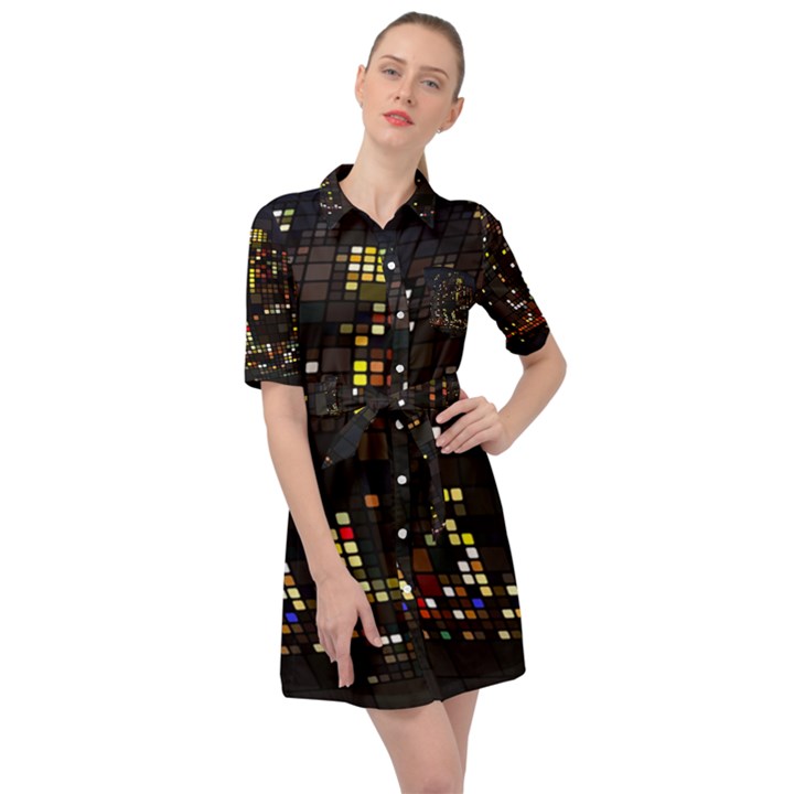 Abstract Visualization Graphic Background Textures Belted Shirt Dress