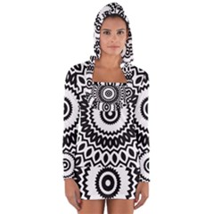 Circular Concentric Radial Symmetry Abstract Long Sleeve Hooded T-shirt