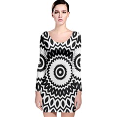 Circular Concentric Radial Symmetry Abstract Long Sleeve Velvet Bodycon Dress