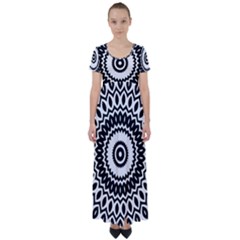 Circular Concentric Radial Symmetry Abstract High Waist Short Sleeve Maxi Dress