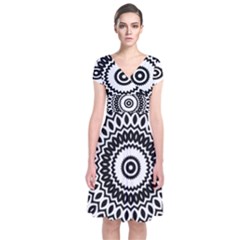 Circular Concentric Radial Symmetry Abstract Short Sleeve Front Wrap Dress