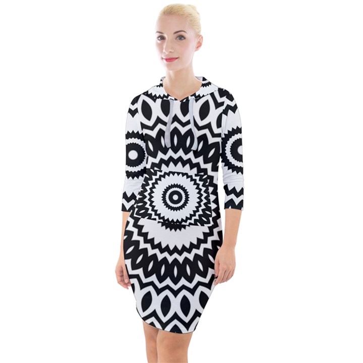 Circular Concentric Radial Symmetry Abstract Quarter Sleeve Hood Bodycon Dress