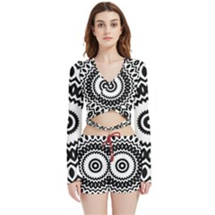 Circular Concentric Radial Symmetry Abstract Velvet Wrap Crop Top And Shorts Set