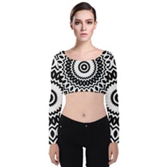 Circular Concentric Radial Symmetry Abstract Velvet Long Sleeve Crop Top