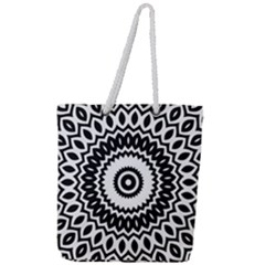 Circular Concentric Radial Symmetry Abstract Full Print Rope Handle Tote (large)