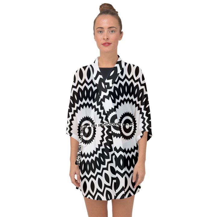 Circular Concentric Radial Symmetry Abstract Half Sleeve Chiffon Kimono