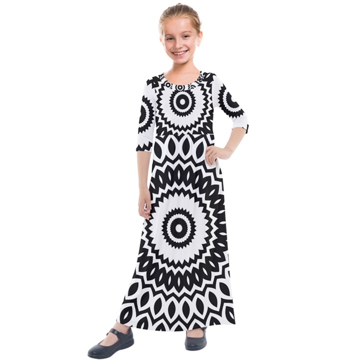 Circular Concentric Radial Symmetry Abstract Kids  Quarter Sleeve Maxi Dress