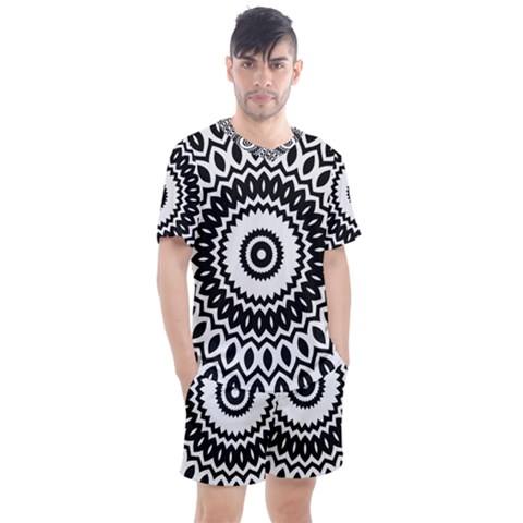 Circular Concentric Radial Symmetry Abstract Men s Mesh Tee And Shorts Set by Jancukart