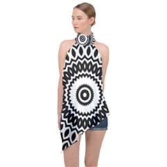 Circular Concentric Radial Symmetry Abstract Halter Asymmetric Satin Top by Jancukart