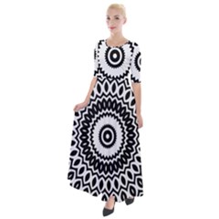 Circular Concentric Radial Symmetry Abstract Half Sleeves Maxi Dress