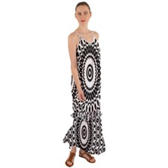 Circular Concentric Radial Symmetry Abstract Cami Maxi Ruffle Chiffon Dress