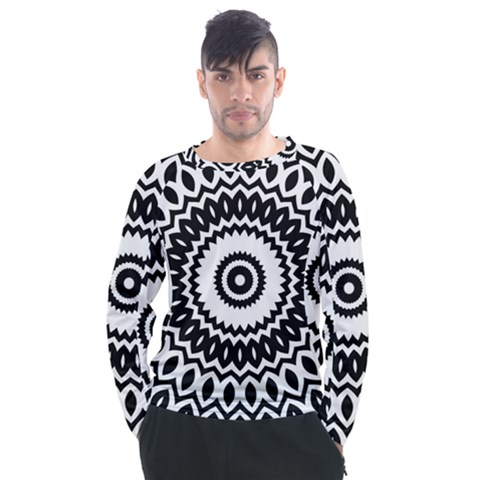 Circular Concentric Radial Symmetry Abstract Men s Long Sleeve Raglan Tee by Jancukart