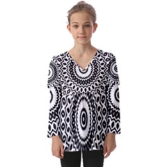 Circular Concentric Radial Symmetry Abstract Kids  V Neck Casual Top