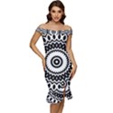 Circular Concentric Radial Symmetry Abstract Off Shoulder Ruffle Split Hem Bodycon Dress View1