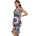 Circular Concentric Radial Symmetry Abstract Off Shoulder Ruffle Split Hem Bodycon Dress View2